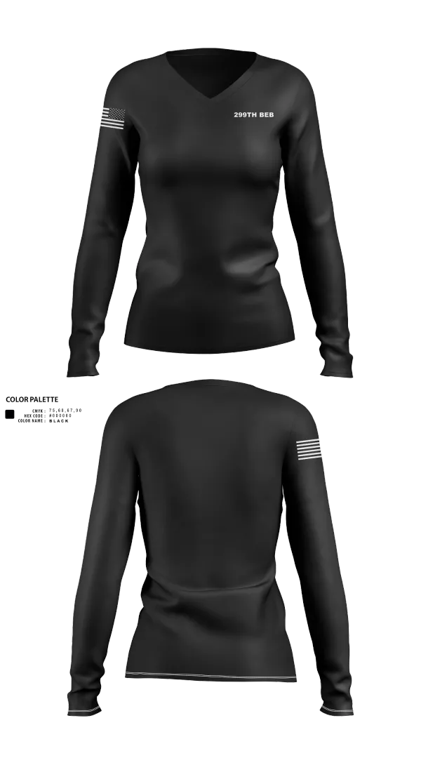 Womens Long Sleeve Vneck Shirt, 299th BEB, Army, Teamtime, Team time, sublimation, custom sports apparel, team uniforms, spirit wear, spiritwear, sports uniforms, custom shirts, team store, custom team store, fundraiser sports, apparel fundraiser