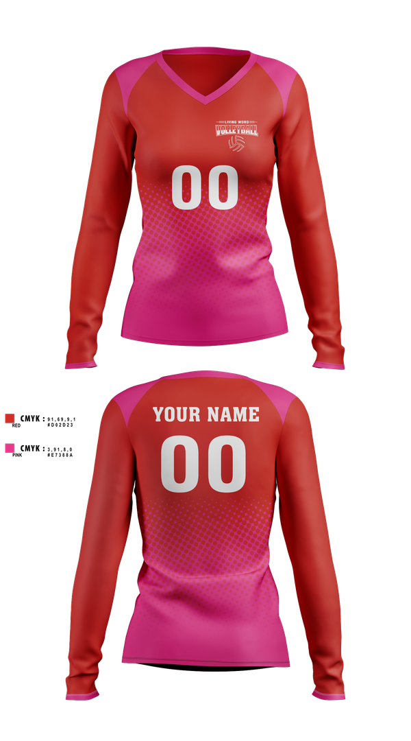 Womens Long Sleeve Vneck Shirt, Living Word Academy Volleyball, Women's Volleyball, Teamtime, Team time, sublimation, custom sports apparel, team uniforms, spirit wear, spiritwear, sports uniforms, custom shirts, team store, custom team store, fundraiser sports, apparel fundraiser