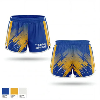 Womens Shorts, Tri-Central Babe Ruth, Baseball, Teamtime, Team time, sublimation, custom sports apparel, team uniforms, spirit wear, spiritwear, sports uniforms, custom shirts, team store, custom team store, fundraiser sports, apparel fundraiser
