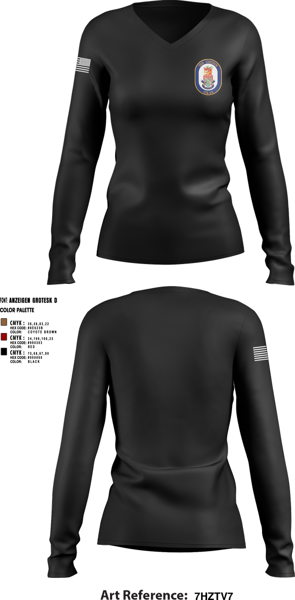 Womens Long Sleeve Vneck Shirt, USS CHOSIN, , Teamtime, Team time, sublimation, custom sports apparel, team uniforms, spirit wear, spiritwear, sports uniforms, custom shirts, team store, custom team store, fundraiser sports, apparel fundraiser