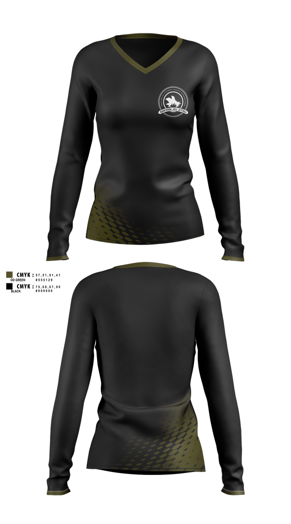 Womens Long Sleeve Vneck Shirt, Saiyan Jiu Jitsu, , Teamtime, Team time, sublimation, custom sports apparel, team uniforms, spirit wear, spiritwear, sports uniforms, custom shirts, team store, custom team store, fundraiser sports, apparel fundraiser