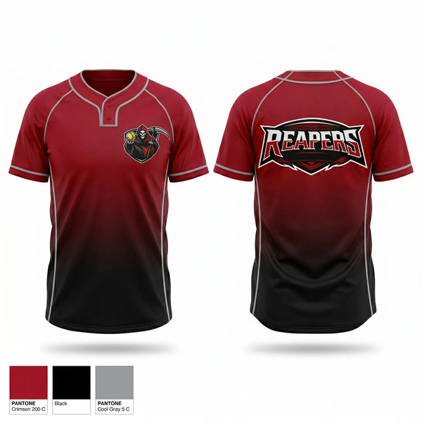 Two Button Softball Jersey, Oklahoma Reapers, Softball, Teamtime, Team time, sublimation, custom sports apparel, team uniforms, spirit wear, spiritwear, sports uniforms, custom shirts, team store, custom team store, fundraiser sports, apparel fundraiser