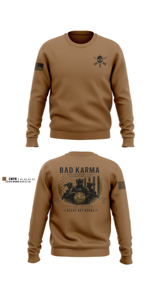 Crew Neck Sweatshirt, Bad Karma, Army, Teamtime, Team time, sublimation, custom sports apparel, team uniforms, spirit wear, spiritwear, sports uniforms, custom shirts, team store, custom team store, fundraiser sports, apparel fundraiser