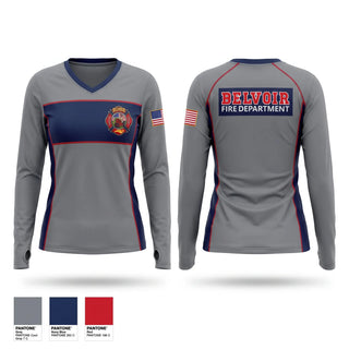 Womens Long Sleeve Vneck Shirt, Belvior Volunteer Fire Department, Fire Department, Teamtime, Team time, sublimation, custom sports apparel, team uniforms, spirit wear, spiritwear, sports uniforms, custom shirts, team store, custom team store, fundraiser sports, apparel fundraiser