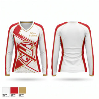 Womens Long Sleeve Vneck Shirt, Silver Bullets, Men's Basketball, Teamtime, Team time, sublimation, custom sports apparel, team uniforms, spirit wear, spiritwear, sports uniforms, custom shirts, team store, custom team store, fundraiser sports, apparel fundraiser