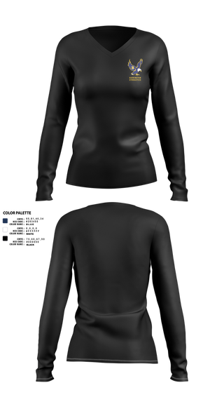 Womens Long Sleeve Vneck Shirt, Barrington High School Gymnastics, Spirit Store, Teamtime, Team time, sublimation, custom sports apparel, team uniforms, spirit wear, spiritwear, sports uniforms, custom shirts, team store, custom team store, fundraiser sports, apparel fundraiser