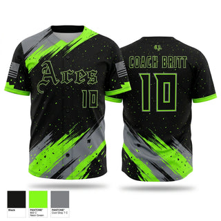 Full Button Baseball Jersey, Cosmo Aces, Baseball, Teamtime, Team time, sublimation, custom sports apparel, team uniforms, spirit wear, spiritwear, sports uniforms, custom shirts, team store, custom team store, fundraiser sports, apparel fundraiser