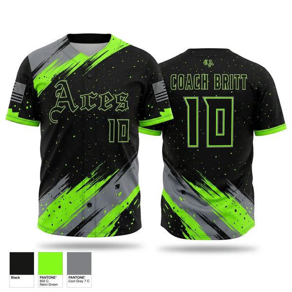 Full Button Baseball Jersey, Cosmo Aces, Baseball, Teamtime, Team time, sublimation, custom sports apparel, team uniforms, spirit wear, spiritwear, sports uniforms, custom shirts, team store, custom team store, fundraiser sports, apparel fundraiser