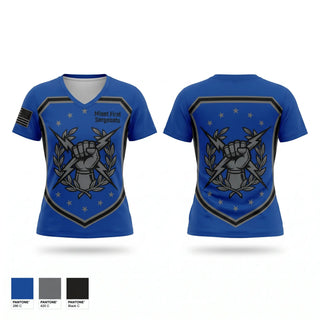 Womens Short Sleeve Vneck Shirt, Minot First Sergeants, Air Force, Teamtime, Team time, sublimation, custom sports apparel, team uniforms, spirit wear, spiritwear, sports uniforms, custom shirts, team store, custom team store, fundraiser sports, apparel fundraiser