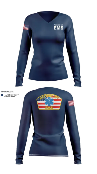 Womens Long Sleeve Vneck Shirt, Alexander City EMS, EMS/EMT, Teamtime, Team time, sublimation, custom sports apparel, team uniforms, spirit wear, spiritwear, sports uniforms, custom shirts, team store, custom team store, fundraiser sports, apparel fundraiser