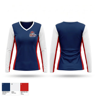 Womens Long Sleeve Vneck Shirt, NAVY, Navy, Teamtime, Team time, sublimation, custom sports apparel, team uniforms, spirit wear, spiritwear, sports uniforms, custom shirts, team store, custom team store, fundraiser sports, apparel fundraiser