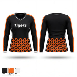 Womens Long Sleeve Vneck Shirt, Tigers, Women's Basketball, Teamtime, Team time, sublimation, custom sports apparel, team uniforms, spirit wear, spiritwear, sports uniforms, custom shirts, team store, custom team store, fundraiser sports, apparel fundraiser
