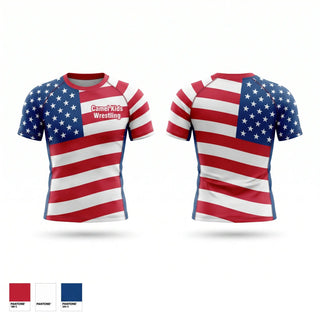 Short Sleeve Rash Guard Shirt, Camel Kids Wrestling, Wrestling, Teamtime, Team time, sublimation, custom sports apparel, team uniforms, spirit wear, spiritwear, sports uniforms, custom shirts, team store, custom team store, fundraiser sports, apparel fundraiser