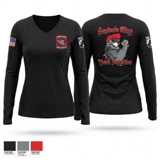 Womens Long Sleeve Vneck Shirt, Hawk Battalion, Army, Teamtime, Team time, sublimation, custom sports apparel, team uniforms, spirit wear, spiritwear, sports uniforms, custom shirts, team store, custom team store, fundraiser sports, apparel fundraiser