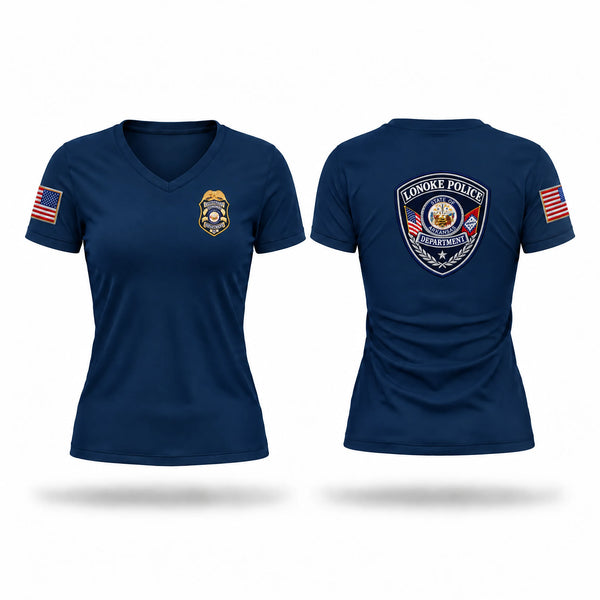 Womens Short Sleeve Vneck Shirt, Lonoke Police Department, Police, Teamtime, Team time, sublimation, custom sports apparel, team uniforms, spirit wear, spiritwear, sports uniforms, custom shirts, team store, custom team store, fundraiser sports, apparel fundraiser
