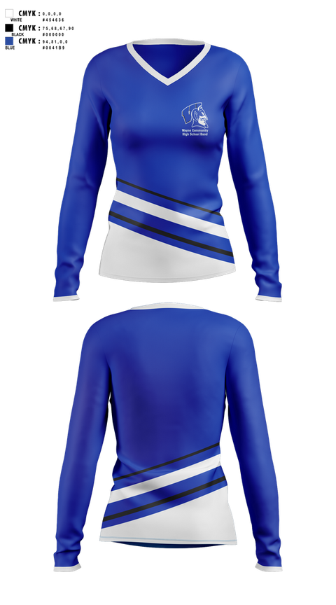 Womens Long Sleeve Vneck Shirt, Wayne Community High School Band, Spirit Store, Teamtime, Team time, sublimation, custom sports apparel, team uniforms, spirit wear, spiritwear, sports uniforms, custom shirts, team store, custom team store, fundraiser sports, apparel fundraiser