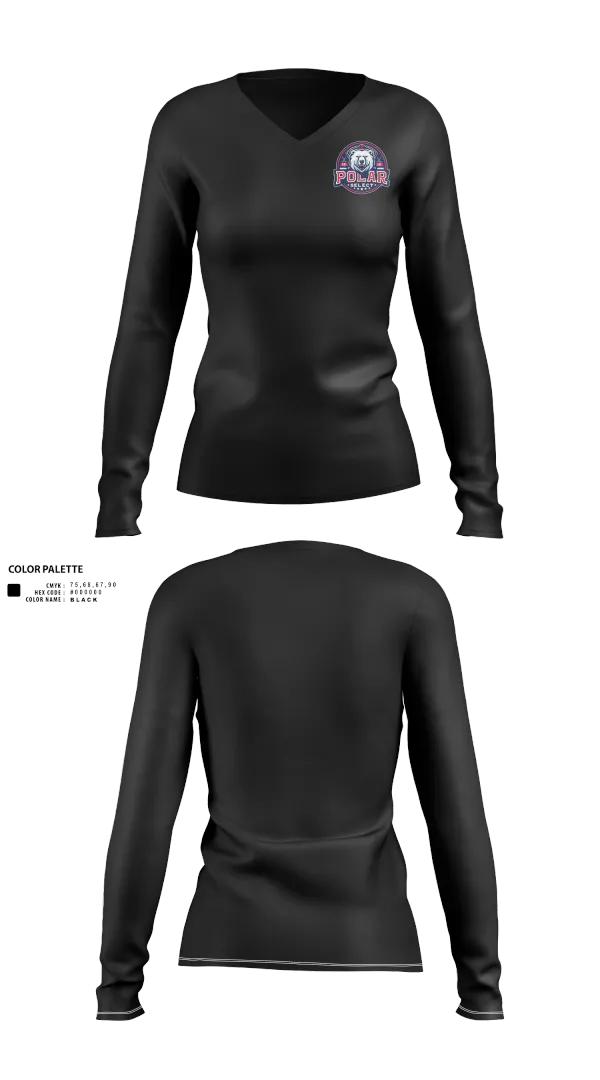 Womens Long Sleeve Vneck Shirt, Polar Select, Ice Hockey, Teamtime, Team time, sublimation, custom sports apparel, team uniforms, spirit wear, spiritwear, sports uniforms, custom shirts, team store, custom team store, fundraiser sports, apparel fundraiser