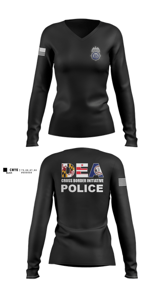 Womens Long Sleeve Vneck Shirt, DEA DC 45, Police, Teamtime, Team time, sublimation, custom sports apparel, team uniforms, spirit wear, spiritwear, sports uniforms, custom shirts, team store, custom team store, fundraiser sports, apparel fundraiser