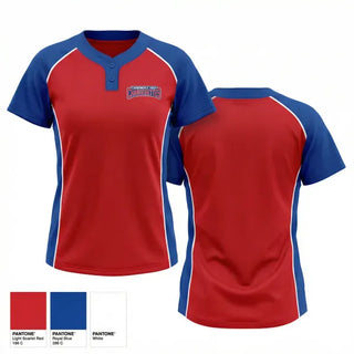 Two Button Softball Jersey, Carbondale Area Chargerettes, Softball, Teamtime, Team time, sublimation, custom sports apparel, team uniforms, spirit wear, spiritwear, sports uniforms, custom shirts, team store, custom team store, fundraiser sports, apparel fundraiser
