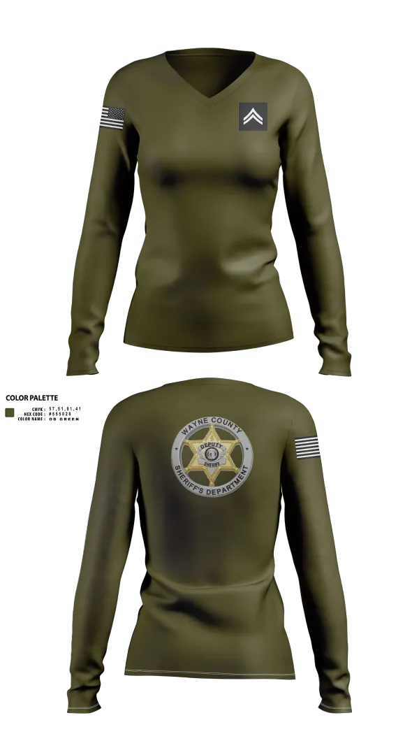 Womens Long Sleeve Vneck Shirt, Wayne County Sheriff’s Department, Police, Teamtime, Team time, sublimation, custom sports apparel, team uniforms, spirit wear, spiritwear, sports uniforms, custom shirts, team store, custom team store, fundraiser sports, apparel fundraiser