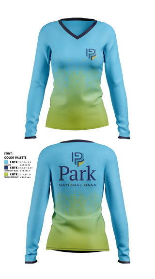 Womens Long Sleeve Vneck Shirt, Park National Bank Pelotonia, Cycling, Teamtime, Team time, sublimation, custom sports apparel, team uniforms, spirit wear, spiritwear, sports uniforms, custom shirts, team store, custom team store, fundraiser sports, apparel fundraiser
