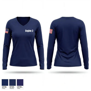 Womens Long Sleeve Vneck Shirt, Engine 2, Fire Department, Teamtime, Team time, sublimation, custom sports apparel, team uniforms, spirit wear, spiritwear, sports uniforms, custom shirts, team store, custom team store, fundraiser sports, apparel fundraiser