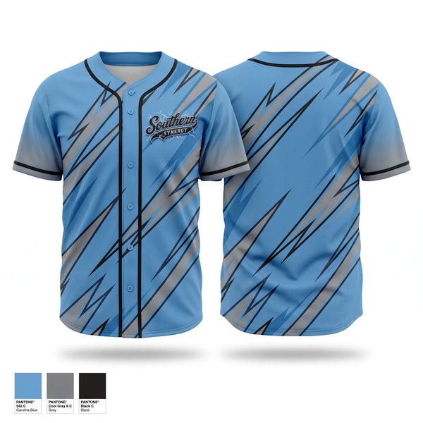 Full Button Baseball Jersey, Southern Synergy, Baseball, Teamtime, Team time, sublimation, custom sports apparel, team uniforms, spirit wear, spiritwear, sports uniforms, custom shirts, team store, custom team store, fundraiser sports, apparel fundraiser