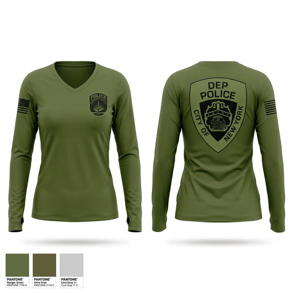 Womens Long Sleeve Vneck Shirt, NYC DEP Police ESU, Police, Teamtime, Team time, sublimation, custom sports apparel, team uniforms, spirit wear, spiritwear, sports uniforms, custom shirts, team store, custom team store, fundraiser sports, apparel fundraiser