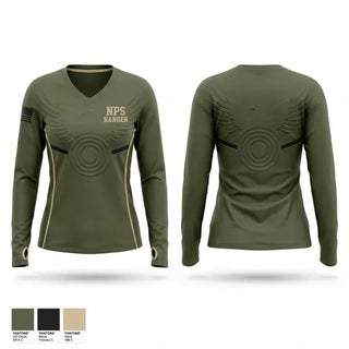 Womens Long Sleeve Vneck Shirt, NPS Ranger, Police, Teamtime, Team time, sublimation, custom sports apparel, team uniforms, spirit wear, spiritwear, sports uniforms, custom shirts, team store, custom team store, fundraiser sports, apparel fundraiser