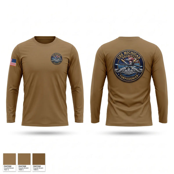 Long Sleeve Performance Shirt, USS Michigan TorpedoMan, Navy, Teamtime, Team time, sublimation, custom sports apparel, team uniforms, spirit wear, spiritwear, sports uniforms, custom shirts, team store, custom team store, fundraiser sports, apparel fundraiser