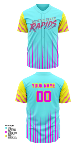 Full Button Baseball Jersey, Mystic River Rapids, Baseball, Teamtime, Team time, sublimation, custom sports apparel, team uniforms, spirit wear, spiritwear, sports uniforms, custom shirts, team store, custom team store, fundraiser sports, apparel fundraiser