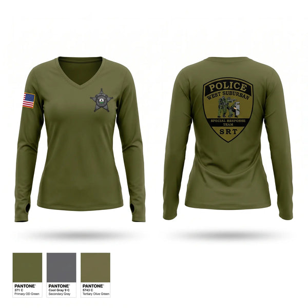 Womens Long Sleeve Vneck Shirt, West Suburban SRT, Police, Teamtime, Team time, sublimation, custom sports apparel, team uniforms, spirit wear, spiritwear, sports uniforms, custom shirts, team store, custom team store, fundraiser sports, apparel fundraiser