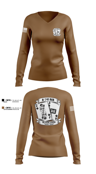 Womens Long Sleeve Vneck Shirt, B/741BEB, Army, Teamtime, Team time, sublimation, custom sports apparel, team uniforms, spirit wear, spiritwear, sports uniforms, custom shirts, team store, custom team store, fundraiser sports, apparel fundraiser