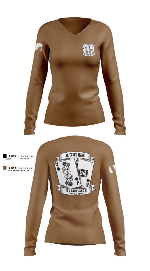 Womens Long Sleeve Vneck Shirt, B/741BEB, Army, Teamtime, Team time, sublimation, custom sports apparel, team uniforms, spirit wear, spiritwear, sports uniforms, custom shirts, team store, custom team store, fundraiser sports, apparel fundraiser