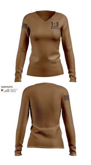 Womens Long Sleeve Vneck Shirt, 1-3 Attack Battalion, Army, Teamtime, Team time, sublimation, custom sports apparel, team uniforms, spirit wear, spiritwear, sports uniforms, custom shirts, team store, custom team store, fundraiser sports, apparel fundraiser