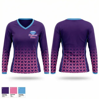 Womens Long Sleeve Vneck Shirt, Diamond Divas, Softball, Teamtime, Team time, sublimation, custom sports apparel, team uniforms, spirit wear, spiritwear, sports uniforms, custom shirts, team store, custom team store, fundraiser sports, apparel fundraiser