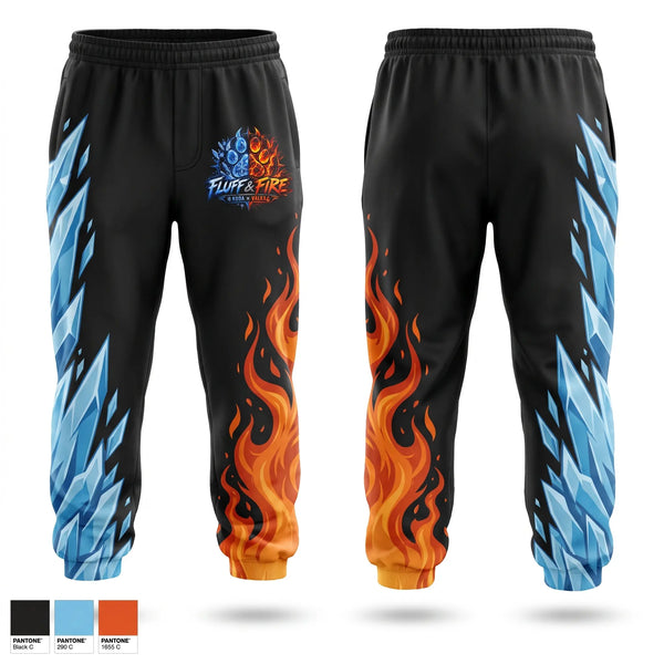 Sweatpants, Fluff and fire, E-Sports, Teamtime, Team time, sublimation, custom sports apparel, team uniforms, spirit wear, spiritwear, sports uniforms, custom shirts, team store, custom team store, fundraiser sports, apparel fundraiser