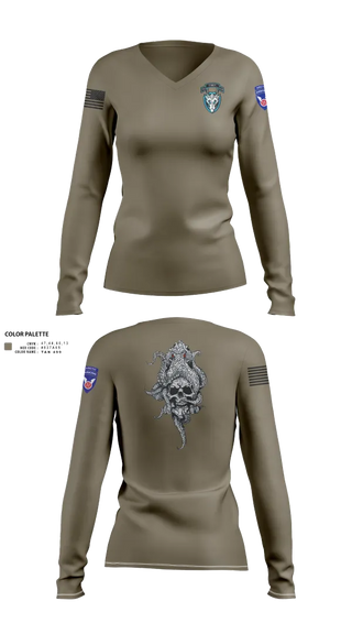 Womens Long Sleeve Vneck Shirt, , Army, Teamtime, Team time, sublimation, custom sports apparel, team uniforms, spirit wear, spiritwear, sports uniforms, custom shirts, team store, custom team store, fundraiser sports, apparel fundraiser