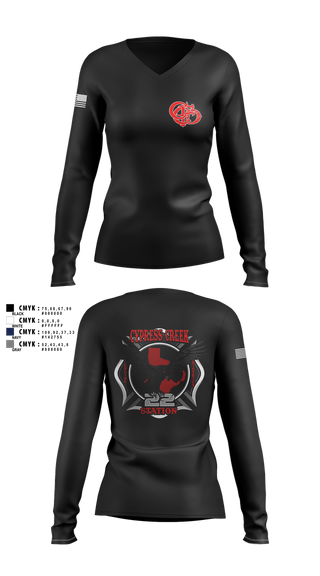 Womens Long Sleeve Vneck Shirt, Cy creek fire 22, , Teamtime, Team time, sublimation, custom sports apparel, team uniforms, spirit wear, spiritwear, sports uniforms, custom shirts, team store, custom team store, fundraiser sports, apparel fundraiser