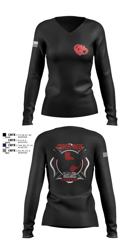 Womens Long Sleeve Vneck Shirt, Cy creek fire 22, , Teamtime, Team time, sublimation, custom sports apparel, team uniforms, spirit wear, spiritwear, sports uniforms, custom shirts, team store, custom team store, fundraiser sports, apparel fundraiser