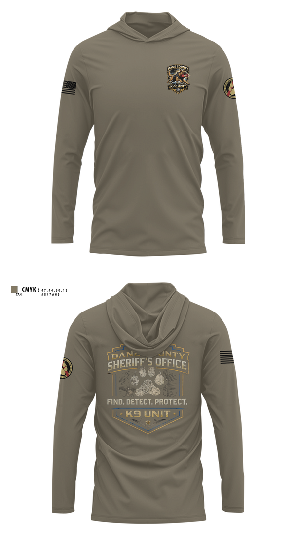 Long Sleeve Hooded Sun Shirt, Dane County K9, Police, Teamtime, Team time, sublimation, custom sports apparel, team uniforms, spirit wear, spiritwear, sports uniforms, custom shirts, team store, custom team store, fundraiser sports, apparel fundraiser