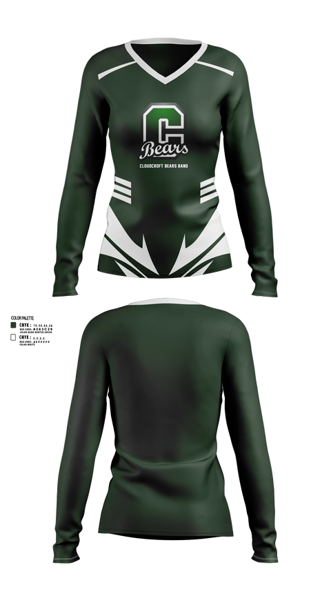 Womens Long Sleeve Vneck Shirt, Cloudcroft Bears Band, Spirit Store, Teamtime, Team time, sublimation, custom sports apparel, team uniforms, spirit wear, spiritwear, sports uniforms, custom shirts, team store, custom team store, fundraiser sports, apparel fundraiser