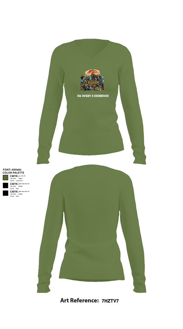 Womens Long Sleeve Vneck Shirt, USA Dwight d eisenhower, , Teamtime, Team time, sublimation, custom sports apparel, team uniforms, spirit wear, spiritwear, sports uniforms, custom shirts, team store, custom team store, fundraiser sports, apparel fundraiser
