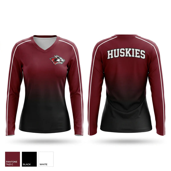Womens Long Sleeve Vneck Shirt, New Holstein Huskies, Wrestling, Teamtime, Team time, sublimation, custom sports apparel, team uniforms, spirit wear, spiritwear, sports uniforms, custom shirts, team store, custom team store, fundraiser sports, apparel fundraiser