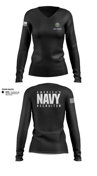 Womens Long Sleeve Vneck Shirt, NRS TOLEDO, Navy, Teamtime, Team time, sublimation, custom sports apparel, team uniforms, spirit wear, spiritwear, sports uniforms, custom shirts, team store, custom team store, fundraiser sports, apparel fundraiser