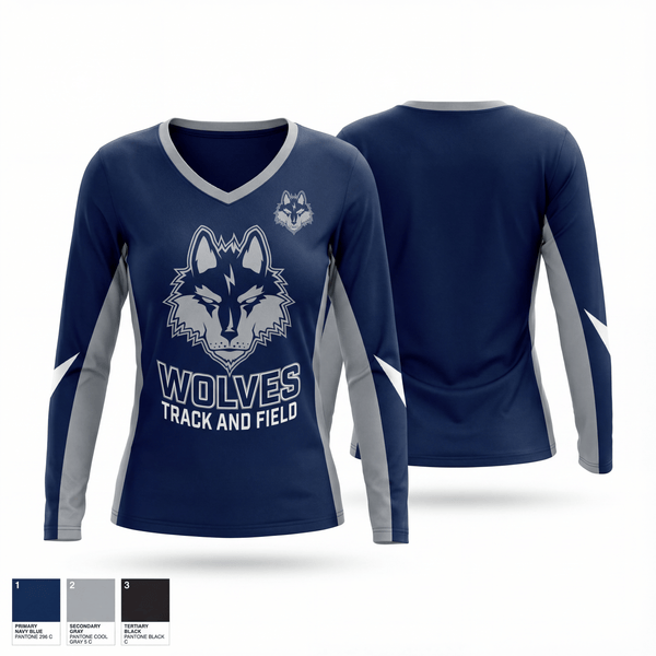 Womens Long Sleeve Vneck Shirt, Michigan City High School Track & Field, Track & Field, Teamtime, Team time, sublimation, custom sports apparel, team uniforms, spirit wear, spiritwear, sports uniforms, custom shirts, team store, custom team store, fundraiser sports, apparel fundraiser