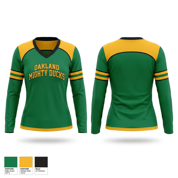 Womens Long Sleeve Vneck Shirt, Oakland Mighty Ducks, , Teamtime, Team time, sublimation, custom sports apparel, team uniforms, spirit wear, spiritwear, sports uniforms, custom shirts, team store, custom team store, fundraiser sports, apparel fundraiser
