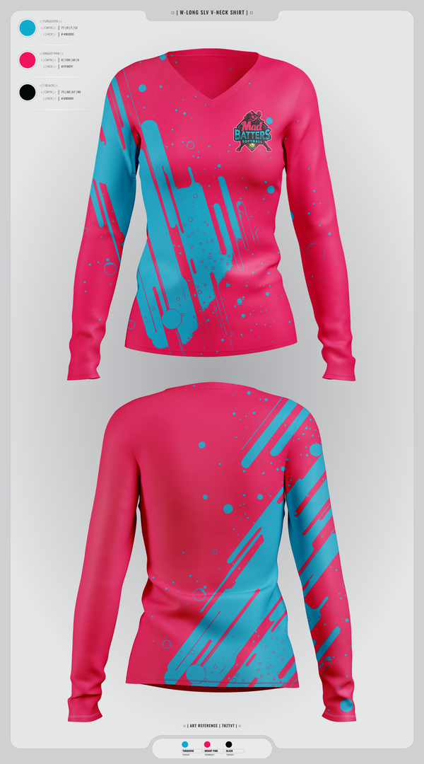 Womens Long Sleeve Vneck Shirt, MadBatters Softball, Softball, Teamtime, Team time, sublimation, custom sports apparel, team uniforms, spirit wear, spiritwear, sports uniforms, custom shirts, team store, custom team store, fundraiser sports, apparel fundraiser