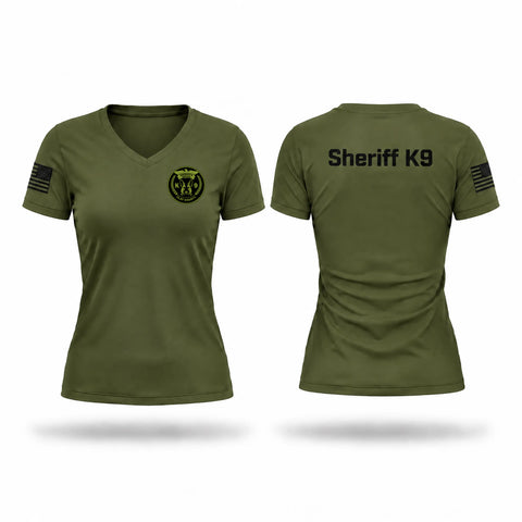Womens Short Sleeve Vneck Shirt, Clay County Sheriff’s Office K9, Police, Teamtime, Team time, sublimation, custom sports apparel, team uniforms, spirit wear, spiritwear, sports uniforms, custom shirts, team store, custom team store, fundraiser sports, apparel fundraiser