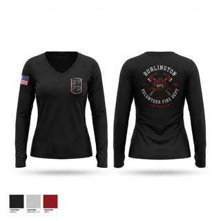 Womens Long Sleeve Vneck Shirt, Burlington Volunteer Fire Department (BVFD), Fire Department, Teamtime, Team time, sublimation, custom sports apparel, team uniforms, spirit wear, spiritwear, sports uniforms, custom shirts, team store, custom team store, fundraiser sports, apparel fundraiser
